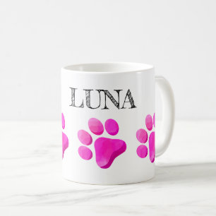 Paw Prints PET NAME Colorful Pink Modern Fun Coffee Mug