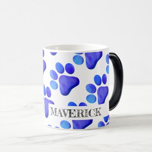 Paw Prints Pet Name Modern Colorful Blue Fun Magic Mug