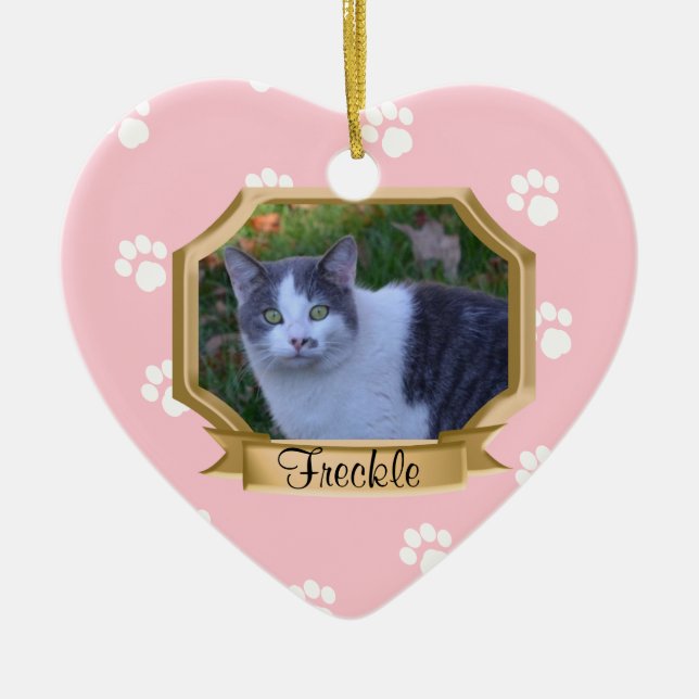 Paw Prints Pet Photo Frame Ceramic Ornament (Front)