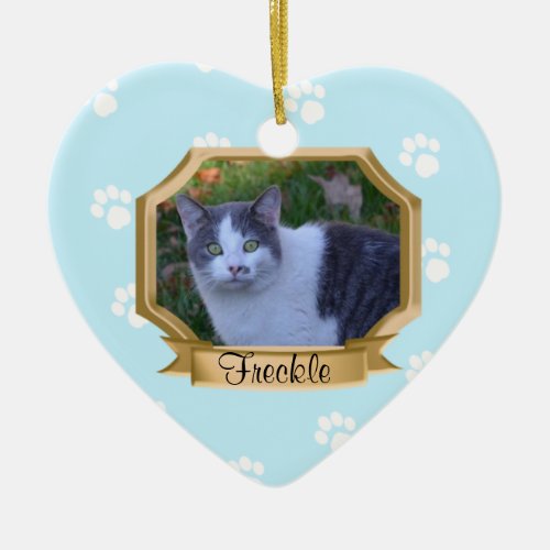 Paw Prints Pet Photo Frame Light Blue Ceramic Ornament