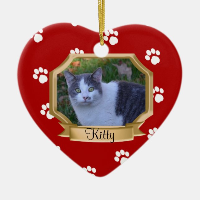 Paw Prints Pet Photo Frame Red Ceramic Ornament (Front)