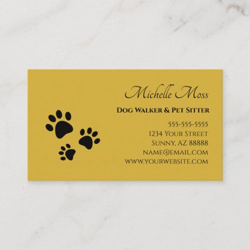 Paw Prints Pet Sitter QR code Gold Business Card