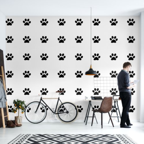 Paw Prints Pets Black White Simple Animal Pattern Wallpaper