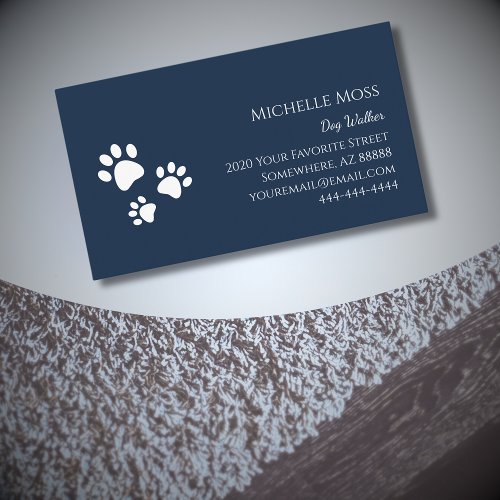 Paw Prints Pets Navy Blue Dog Walker Business Card