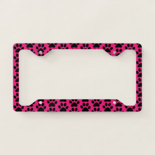 Paw Prints Pink Black Animal Pattern Cute Colorful License Plate Frame