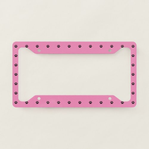 Paw Prints Pink Black Animal Patters Cute Modern License Plate Frame