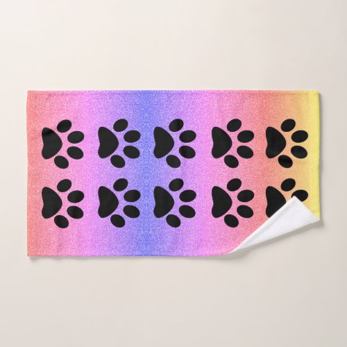 Paw Prints Pink Glitter Multicolor Rose Gold Ombre Hand Towel