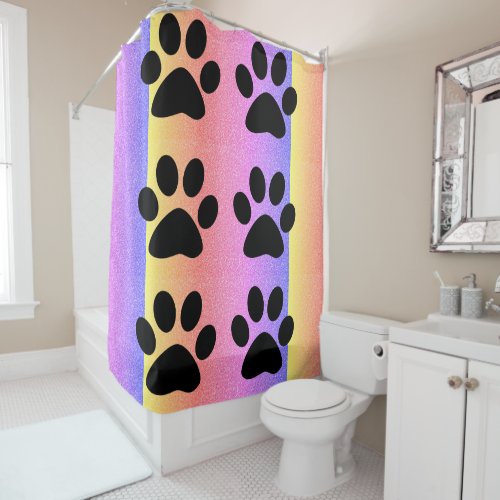 Paw Prints Pink Glitter Multicolor Rose Gold Ombre Shower Curtain