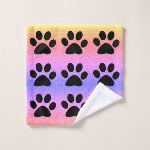 Paw Prints Pink Glitter Multicolor Rose Gold Ombre Wash Cloth
