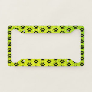 Paw Prints Pink Green Gold Glitter Black Patterns License Plate Frame