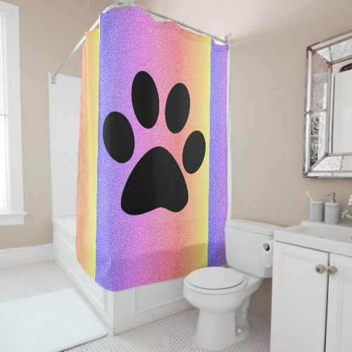 Paw Prints Pink Multicolor Pink Rose Gold Glitter Shower Curtain