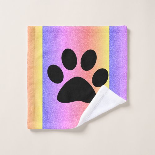 Paw Prints Pink Multicolor Pink Rose Gold Glitter Wash Cloth