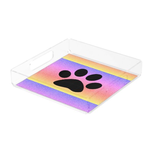 Paw Prints Pink Multicolor Rose Gold Pink Glittery Acrylic Tray