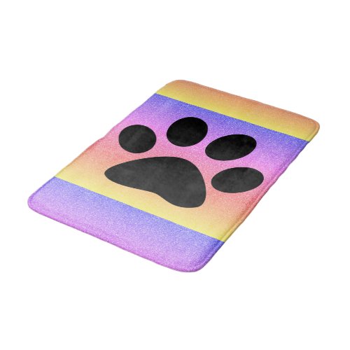 Paw Prints Pink Multicolor Rose Gold Pink Glittery Bath Mat
