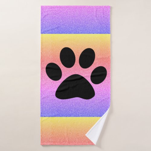 Paw Prints Pink Multicolor Rose Gold Pink Glittery Bath Towel