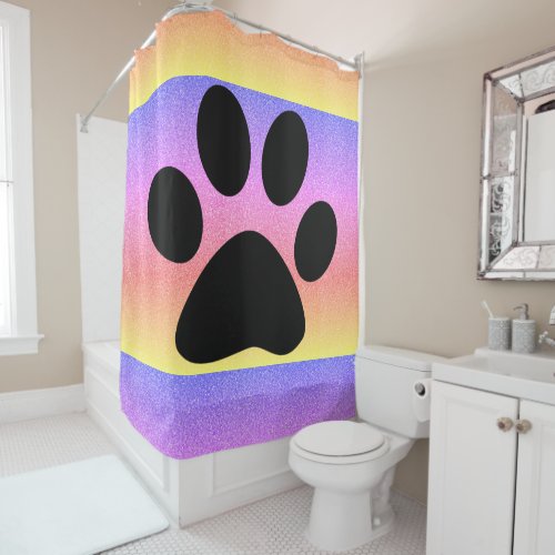 Paw Prints Pink Multicolor Rose Gold Pink Glittery Shower Curtain