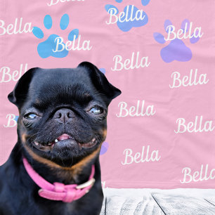 Paw Prints Pink Personalized Female Dog Name Fleece Blanket