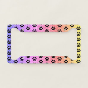 Paw Prints Pink Rose Gold Glitter Black Patterns License Plate Frame