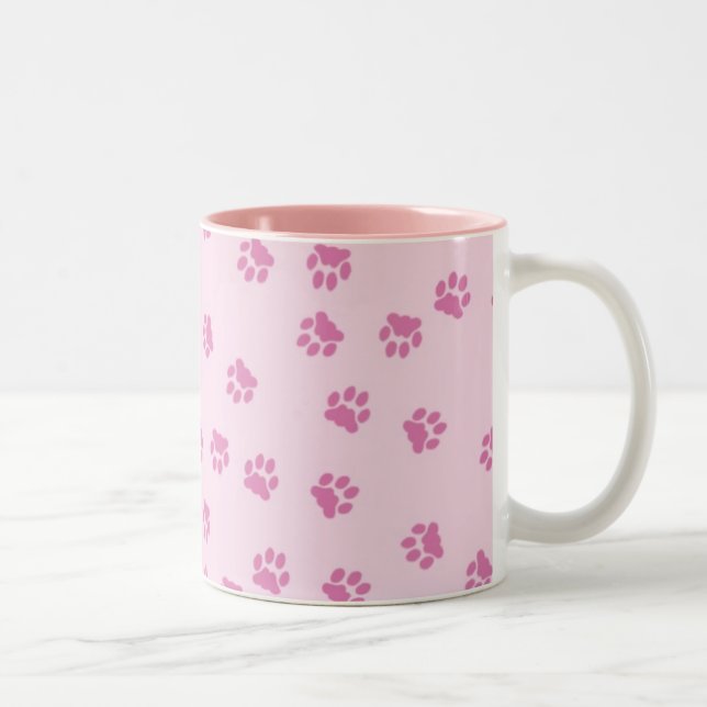 Paw Prints Pink Two-Tone Coffee Mug (Right)