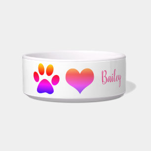 Paw Prints Pink White Custom Cute Monograms Gift Bowl