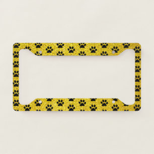 Paw Prints Pink Yellow Gold Glitter Black Patterns License Plate Frame