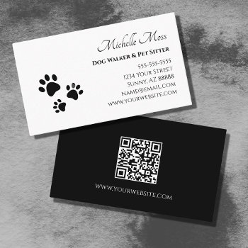 Paw Prints Qr Code Black White Pet Sitter   Business Card by Indiamoss at Zazzle