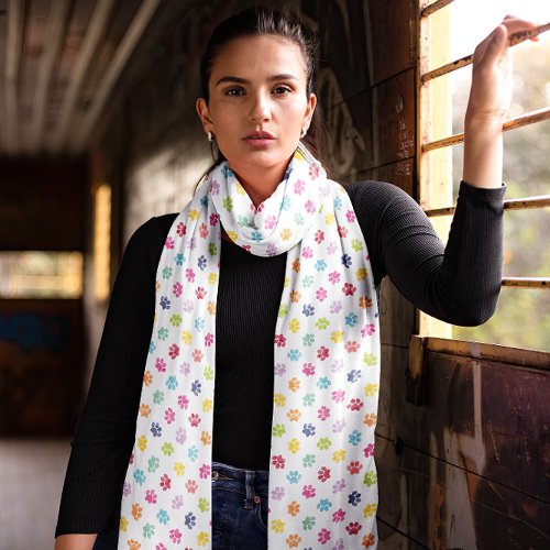 Paw Prints Rainbow Watercolor Pattern Scarf