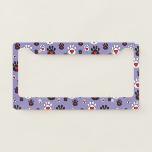 Paw Prints Red Hearts on Blue License Plate Frame