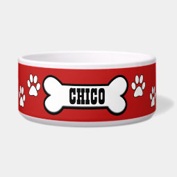 Paw Prints Red Personalized Pet Bowl