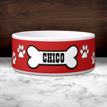 Paw Prints Red Personalized Pet Bowl