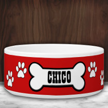 Paw Prints Red Personalized Pet Bowl