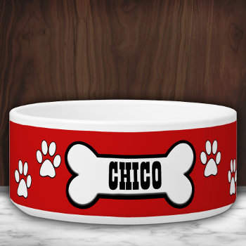 Paw Prints Red Personalized Pet Bowl by reflections06 at Zazzle