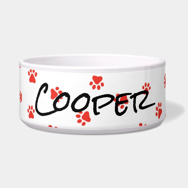 Paw Prints Red PET NAME Dog Cat Home Decor Bowl (Front)