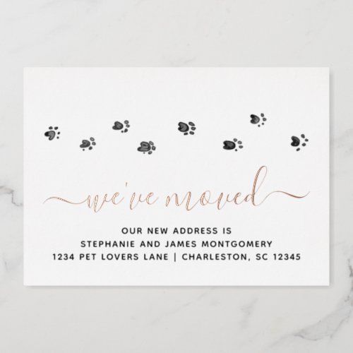 Paw Prints Rose Gold Foil Moving Announcement Card