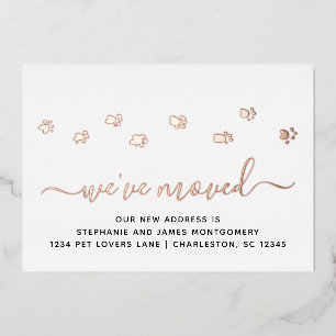Paw Prints Rose Gold Foil Moving Announcement Card