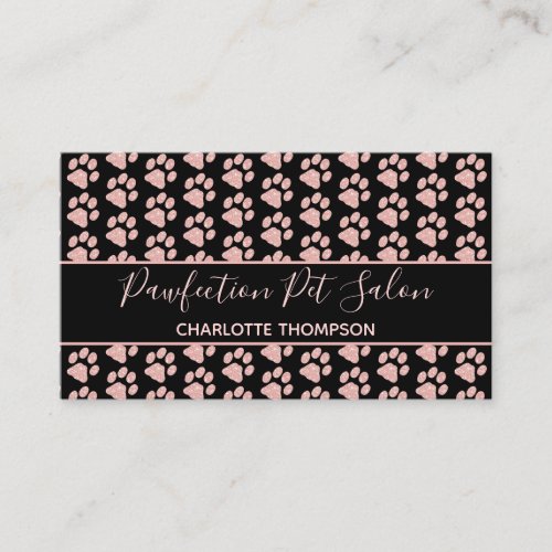 Paw Prints Rose Gold Glitter Pink Dog Grooming Business Card