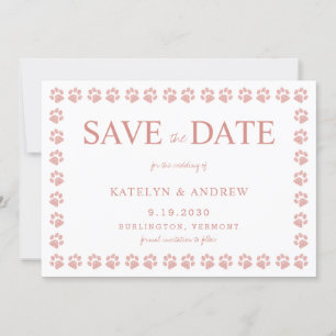 Paw Prints Rose Gold Glitter Save The Date Invitation
