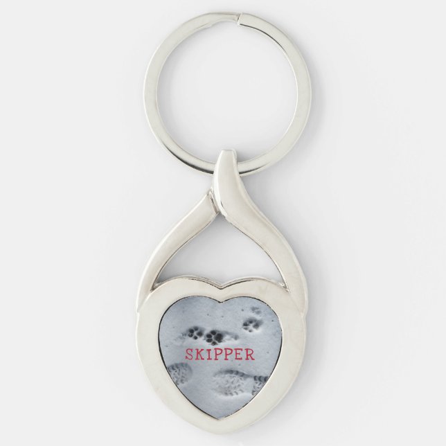 Paw Prints Snow Rainbow Bridge Dog Metal Keychain (Front)