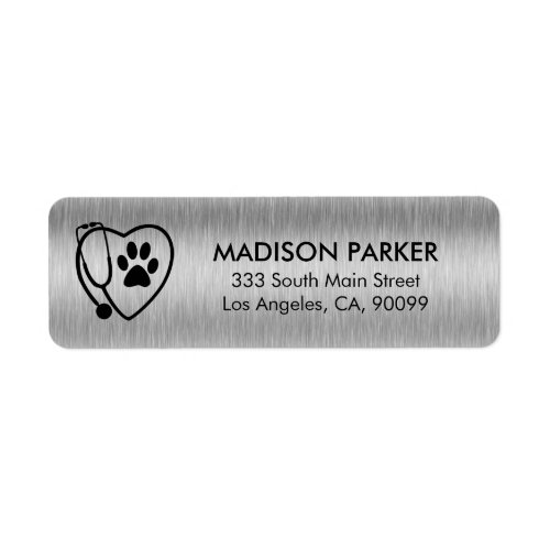 Paw Prints & Stethoscope On Silver Label
