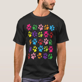 Paw Prints T shirt Dogs Cats Animals Colorful Tee