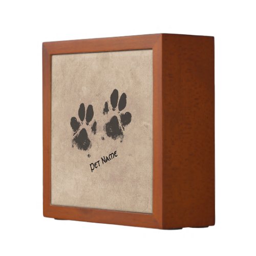 Paw Prints Tan Watercolor Background Personalized Desk Organizer