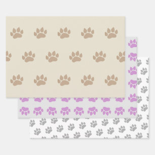 Paw Prints Three Design Wrapping Paper Sheets