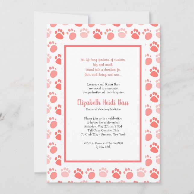 Paw Prints Veterinary School Graduation Invites (Front)