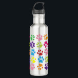 Paw Prints Water Bottle<br><div class="desc">Love animals? This water bottle covered in colorful paw prints is perfect for dog, cat or other furry friend lovers. Great gift for animal shelter workers/volunteers or anyone involved in animal rescue.</div>