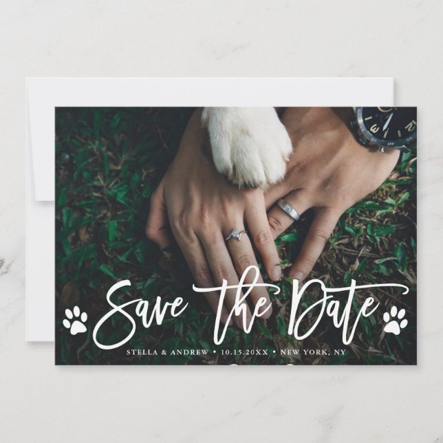 Paw Prints Wedding Save the Date Photo Card (Front)