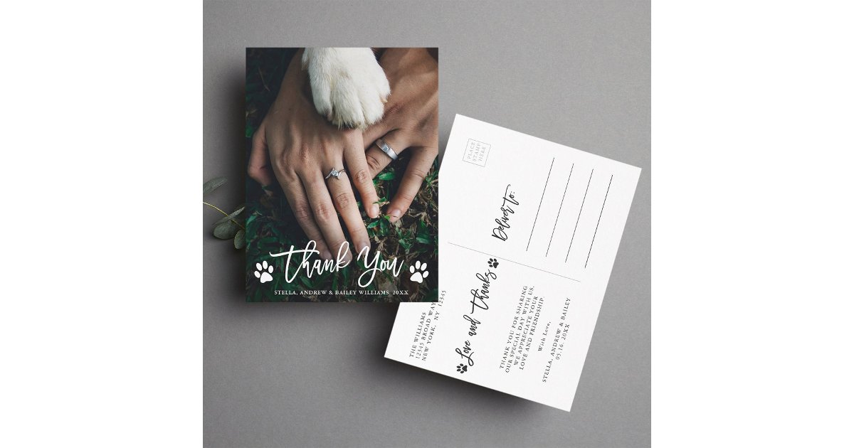 Paw Prints Wedding Thank You Photo Postcard | Zazzle
