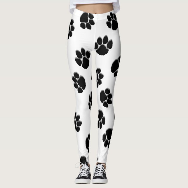 Paw Prints White Leggings (Front)