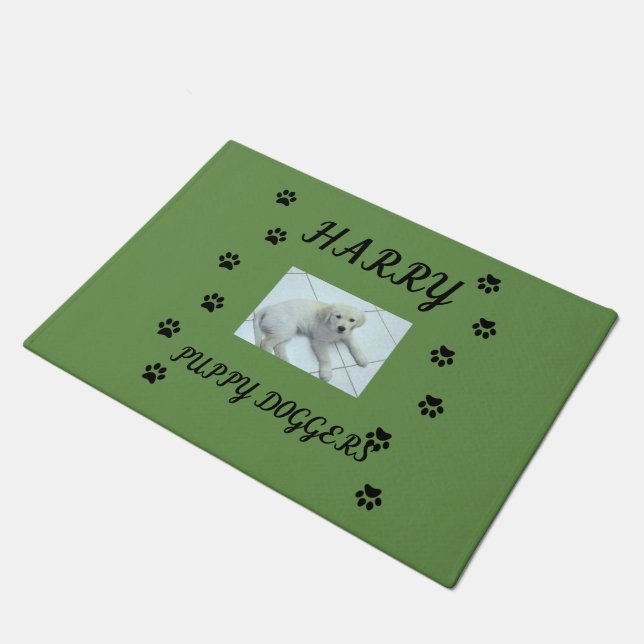 Paw Prints with Pet's Photo and Name Doormat (Angled)