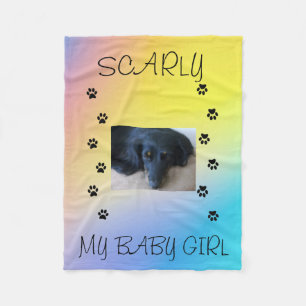 Paw Prints with Pet's Photo and Name Yellow, Pink Fleece Blanket