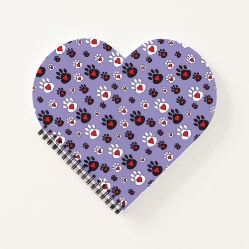 Paw prints with red hearts on blue  notebook